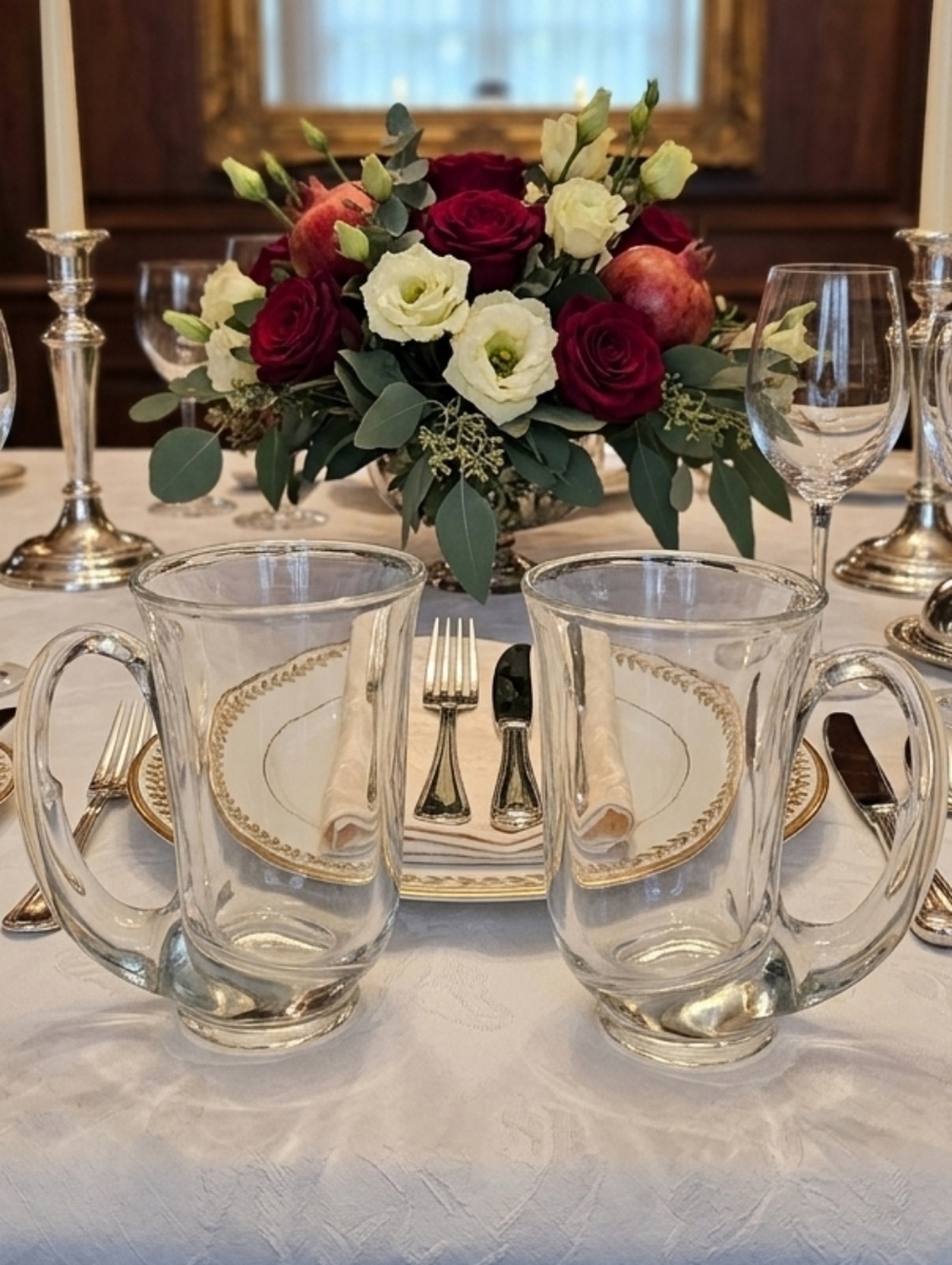 Set Of Two Tiara Indiana Glass Hunter Horn Tall Mugs 12oz Capacity EUC